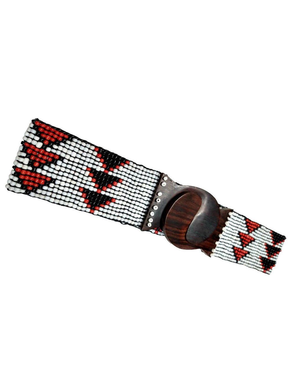 African Design Belt Triangle Beaded Stretches Size M 30" Wooden Buckle Seed Bead